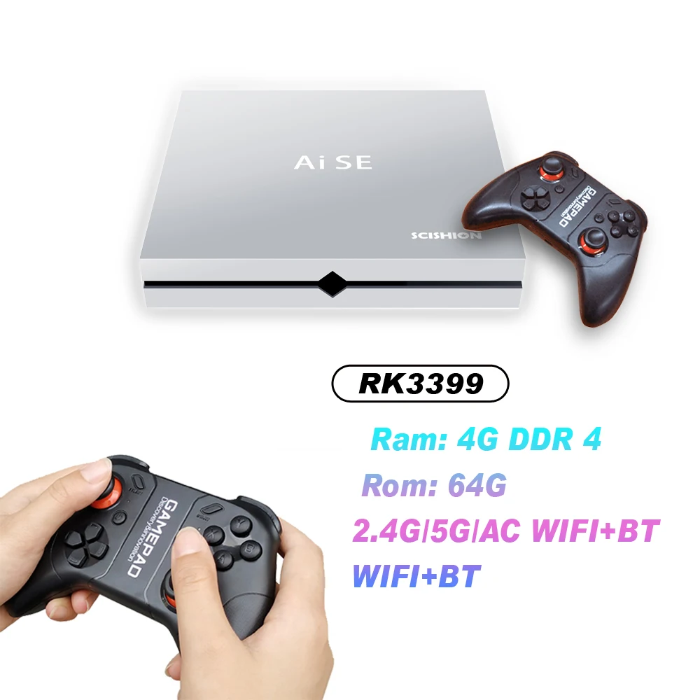 

Quad core+Dual Core Android 7.1 4 GB DDR4 64GB TV Box 5G WIFI BT4.0 with game controller Smart 4k Set Top Box SCICHION AI SE