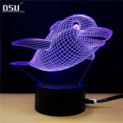 Прекрасный озорной 3D Дельфин светодио дный LED Настольная лампа с USB кабель ночники как подарки для детей
