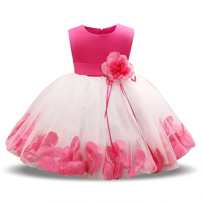 1 год, день рождения, платье с цветочным рисунком для новорожденных девочек, христианское распятье, праздничная одежда для дня рождения детская одежда-пачка, Vetement, 12 мес - Цвет: Hot pink