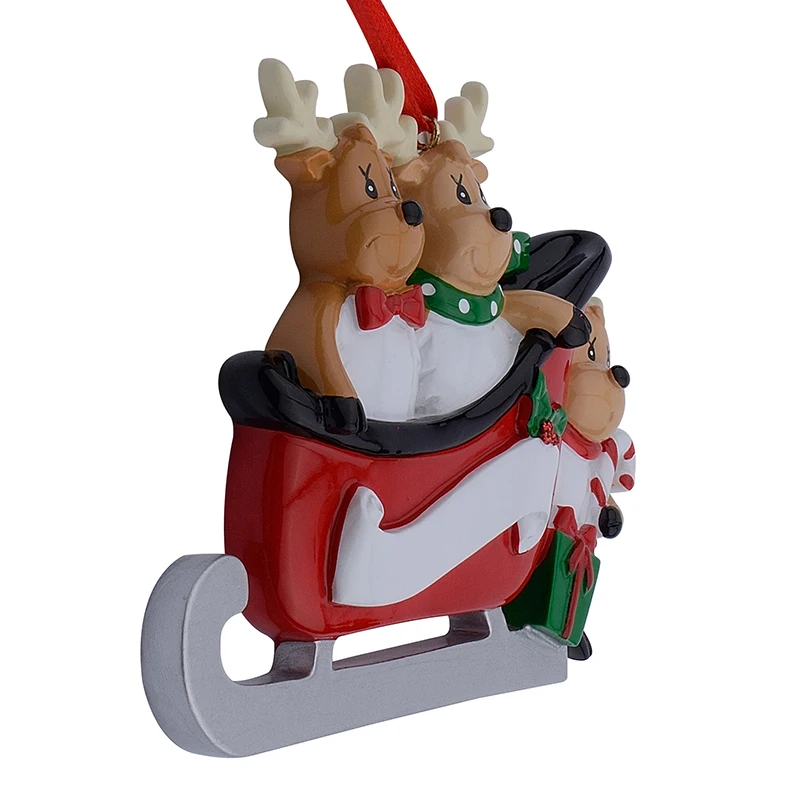 Resin Reindeer Family Sled Family Of 3 Christmas Ornaments Personalized Gifts Write Own Name For Holiday or Home Decor