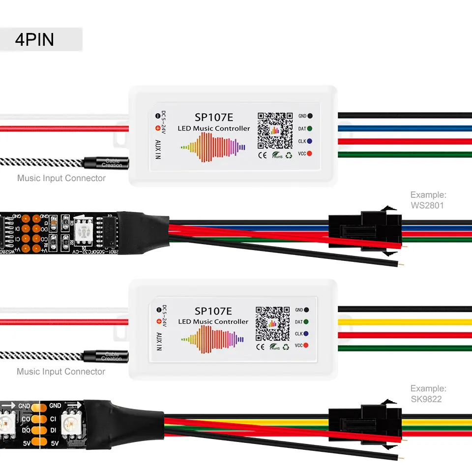 SP108E Wi-Fi WS2811 WS2812B светодиодный музыкальный контроллер SP107E SK6812 SP105E Bluetooth APA102 SP110E WS2801 Пиксели светодиодные полосы DC5-24V