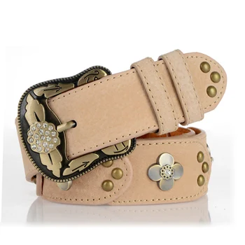 

Vintage Carved Scrub High Quality PU Leather Fashion Rhinestone Women's Wide belt Solid Rivet Wild Jeans Luxury Brand Woman Belt