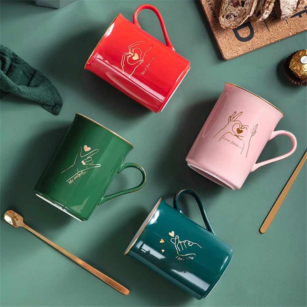 Creative Ceramic Coffee Mug Milk Tea Procelain Cup Gold Plated Love Print With Handle Mugs Couple Gifts Home Drinkware 300ML | Дом и сад
