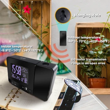 

Wireless Weather Station Projection Clock LCD Digital Projection Alarm Clock with Date Dual Alarm Snooze Function of home decora