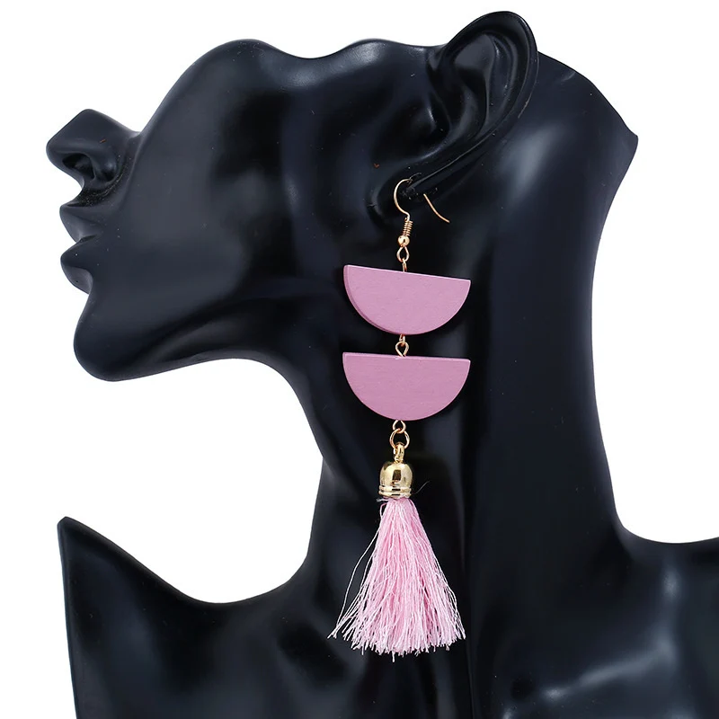 Liuxsp, женские серьги с кисточками, элегантные геометрические формы, Длинная подвеска, модное ювелирное изделие, бахрома, серьги-кольца, аксессуары - Окраска металла: 2 BanYuan Pink