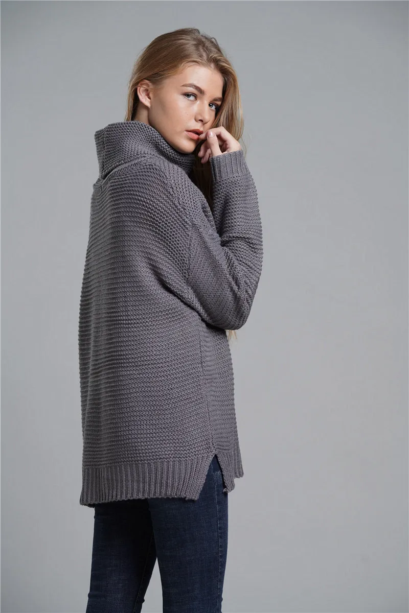 SUNJINACRO/осенне-зимние женские свитера, пуловеры, Повседневный свитер с длинными рукавами, тонкий однотонный вязаный джемпер с высоким