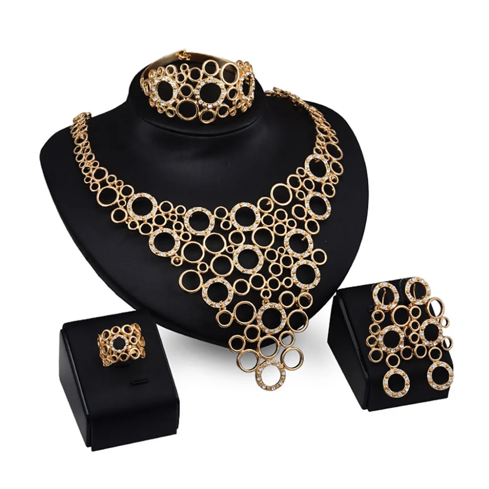 

NTTHNCF Women Jewelry Set Luxury Necklace Bracelet Earrings Ring Party Dress Accessories