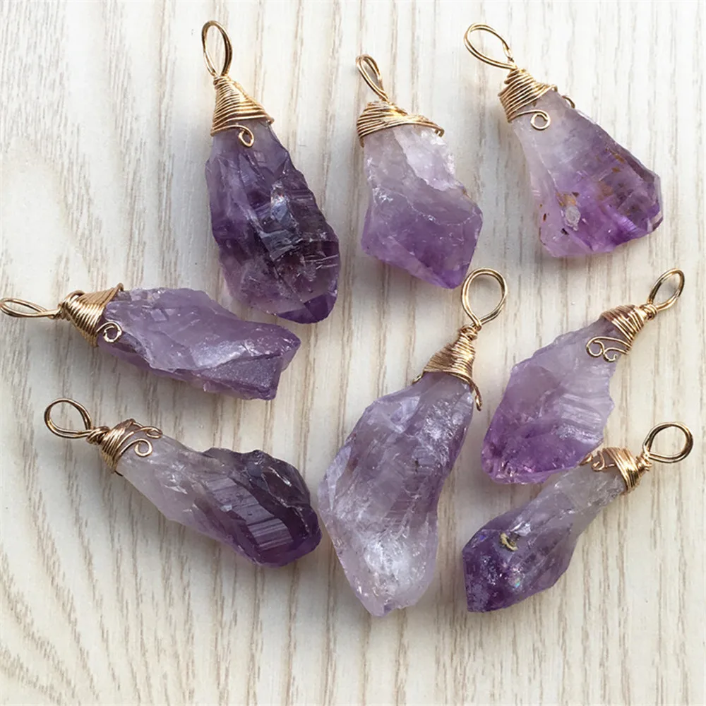 

Gazelle New Fashion Natural Stone Raw Ore Amethysts Pendant & Necklace Winding Purple Crystal Stone Pendants 5pcs Wholesale Lots