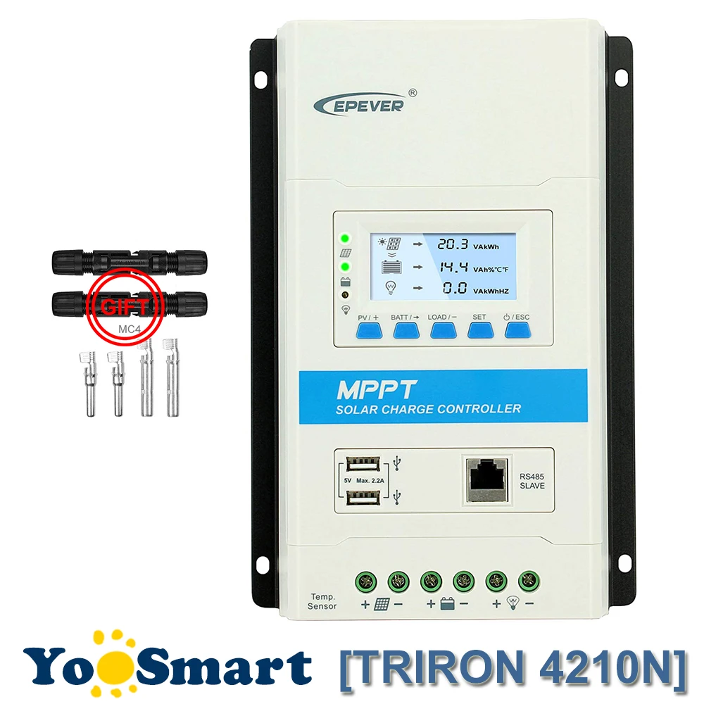 

EPever TRIRON 4210N MPPT 40A Solar Regulador 12/24VDC Auto Negative Grounding Modular LCD Solar Panel Controller Dual USB