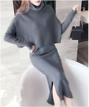 

Free New Arrival Turtleneck Full Time-limited Sale Shipping 2020 Style Sweater Set Temperament Two-piece Knitted High-neck Suit