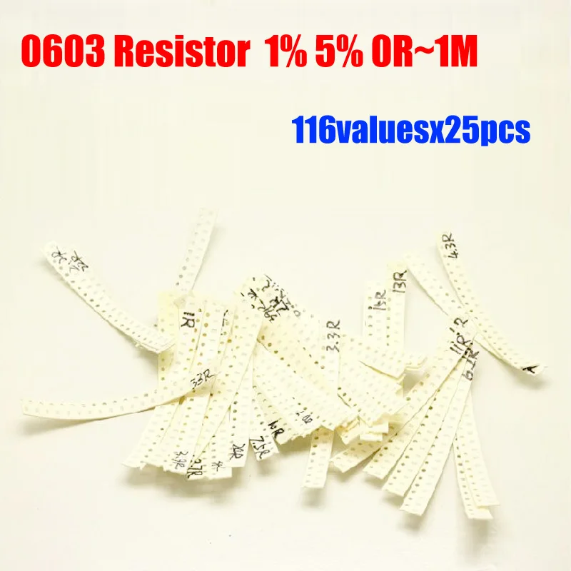 Резистор 0603 SMD 1% допуск 5% 2900 значений x 25 шт. = комплект резисторов 0R ~ 1 м набор в