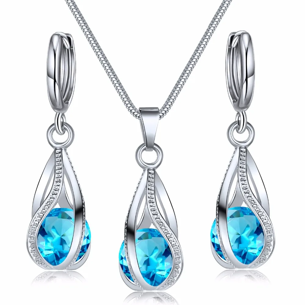 AILEND2018 New Fashion Crystal Jewelry Set Zircon Necklace Earrings Set Decoration - Image 2