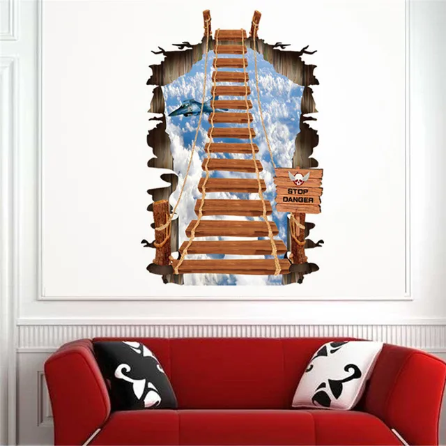 3d stairs wall stickers creative personality fashion ladder sky