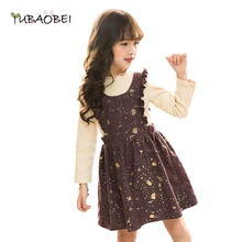 Комплект из 2 предметов, осенне-зимняя детская одежда для девочек, хлопковые топы с длинными рукавами и принтом со звездой+ модное платье качественный комплект из 2 предметов