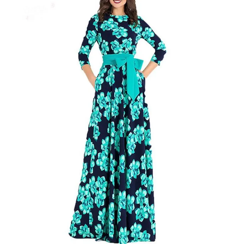 المرأة البوهيمي فستان طويل حار بيع الخريف الشتاء الأزياء الطباعة vestidos للإناث نوعية جيدة النساء اللباس الأنيق