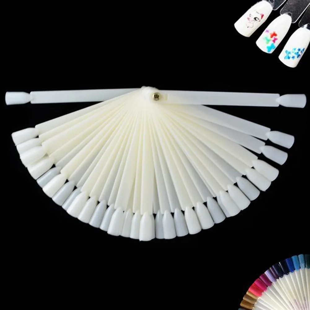 

50Pcs Natural False Display Foldable Polish Practice Pop Tip Nail Art Fan Wheel