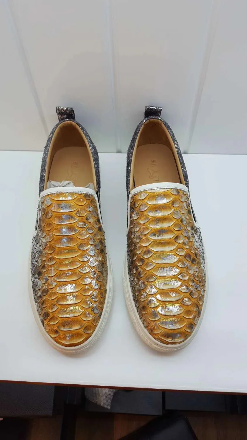 

100% Genuine real genuine python skin fashion men shoe snake skin quality men shoe with cow skin lining red gold snake colors