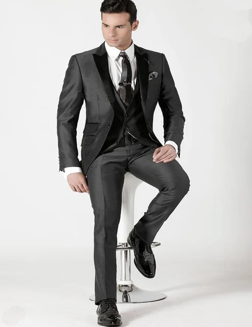 New Arrival Customized 2018 Charcoal Men Suits Jacket Pants Vest New Arrival Customized 2018 Charcoal Men Suits Jacket Pants Vest Groom Tuxedos Best