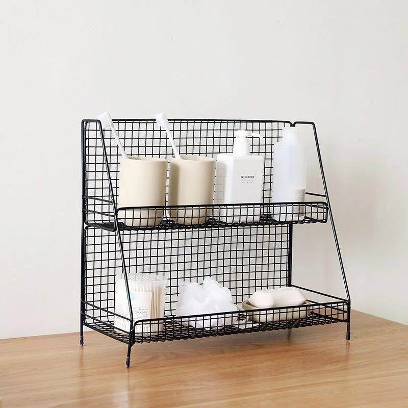

Two-Layers Iron Makeup Organizer for store cream Pressed powder Lipstick also can be used as Bathroom table Cosmetic Organizer