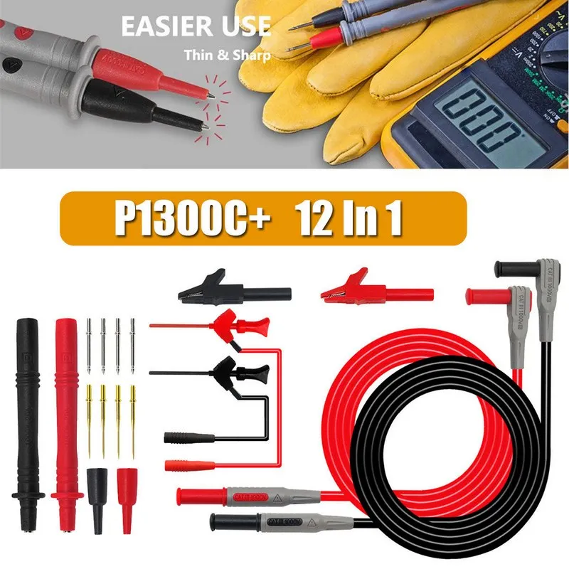 

Multimeter Probe Replaceable Probe Clamp Multimeter Test Lead Kit And Alligator Clip For Multimeter P1300B P1300C 12-in-1 Super