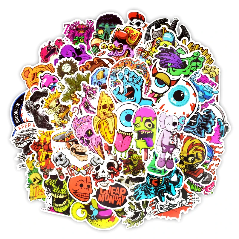 

50pcs Terror Series Sticker Graffiti Skeleton Dark Funny Stickers for DIY Sticker on Travel case Laptop Skateboard Guitar Fridge