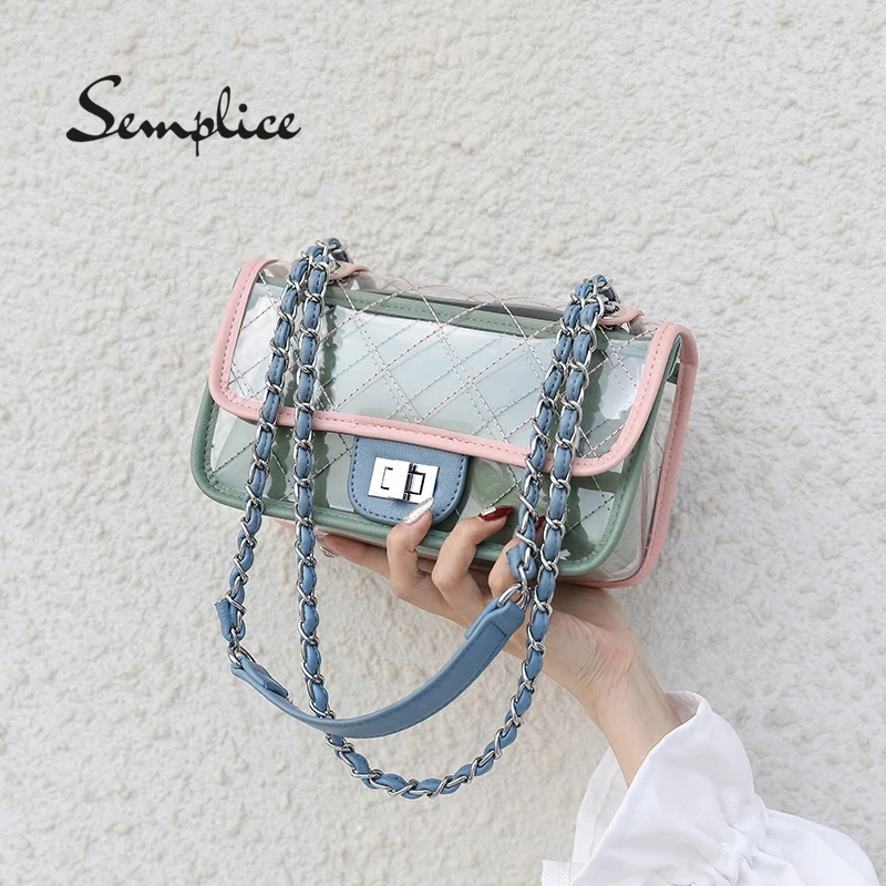 

Women Bag Fashion Female Handbag High Quality PU Leather Transparent Shoulder Bag Jelly Chain Candy Color Crossbody Bag