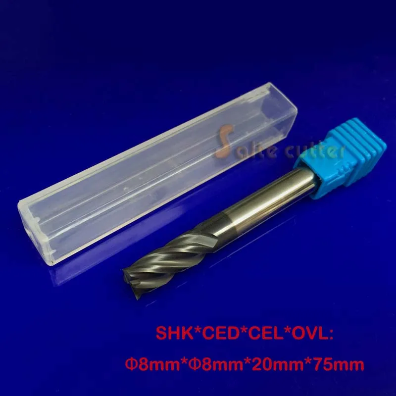 

HRC55 1pc 8MM 4 Flutes Solid Carbide End Mills, CNC Milling Cutter, CNC Lathe Tool, Router Bits Metal Cutting 8*8*20mm L: 75mm