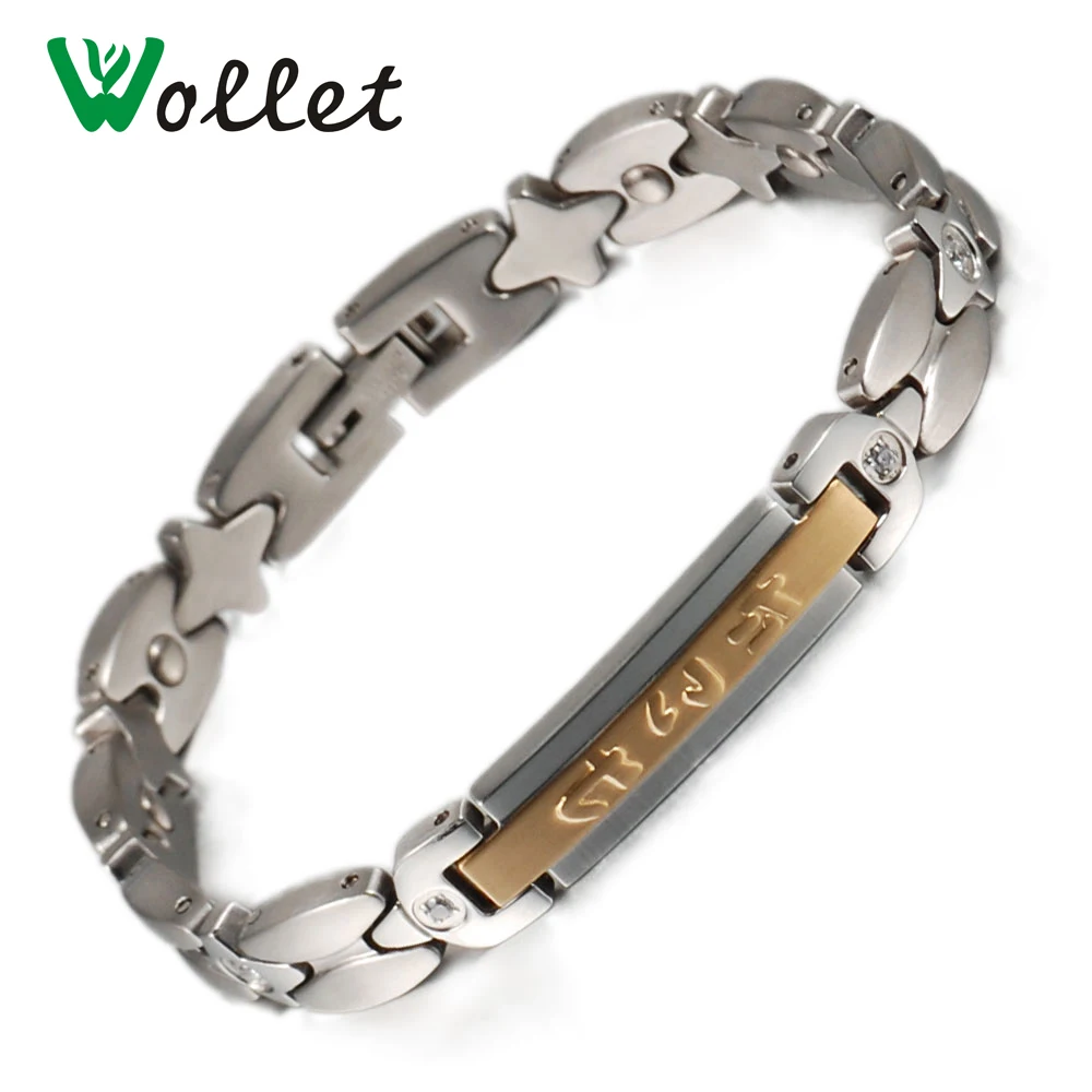 

Fashion Jewelry CZ Stone Bracelet Gold Plated Healing Energy Pure Germanium Stainless Steel ID Bracelet Bangle for Women