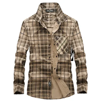 

New Brand Plaid Shirt Men Spring Long Sleeve Turn-down Collar 100% Cotton Men Dress Shirt Plus Size M-XXXL Military Shirt Male