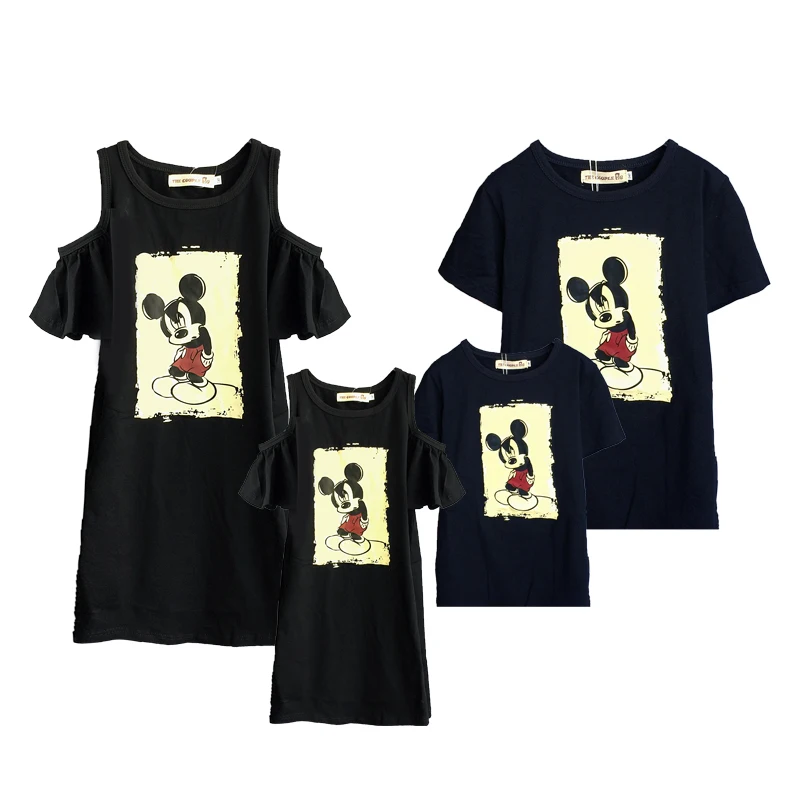Одинаковые комплекты для семьи коллекция года, летняя модная футболка с Микки-Маусом, наряды платья для мамы и дочки одежда для папы и сына, одежда для маленьких мальчиков и девочек