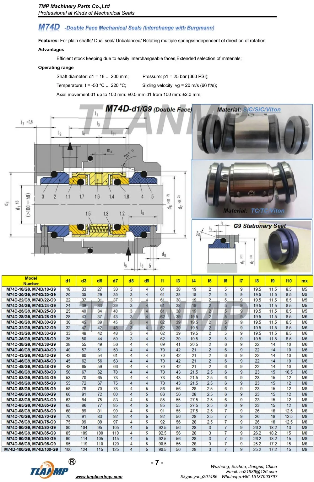 M74D-33/G9, M74D/33-G9 механические уплотнения burgmann(Материал: S/V) | M74-D двойное уплотнение(двусторонний) unlalance типа для насоса