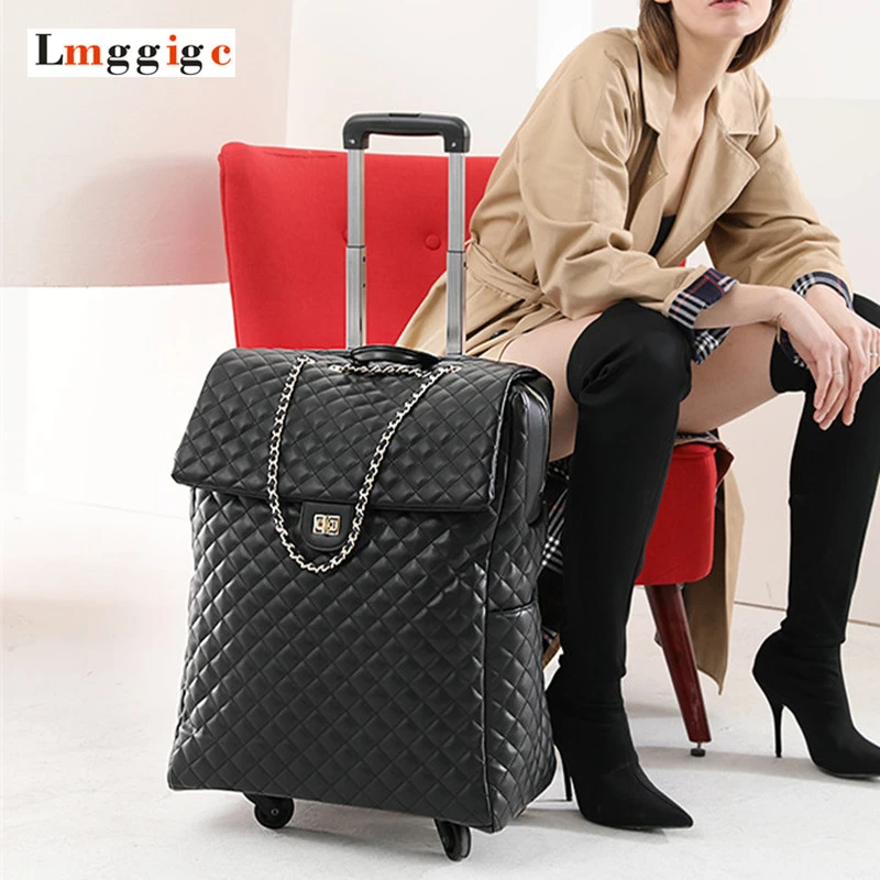 Sac de voyage cabine 18 "20" pouces, valise Portable pour femme avec roues,  valise à roulettes en cuir pour chariot à roulettes | AliExpress