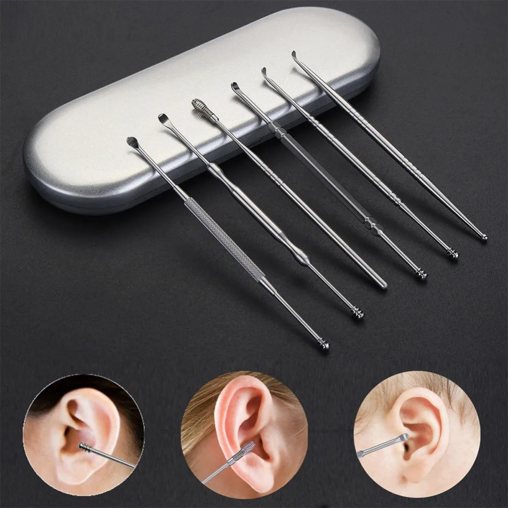 6 шт./компл. Ear Wax pick ers ёршик из нержавеющей стали Ear pick средство длоя удаления воска кюретка Ear pick Cleaner Ear Cleaner ложка Earwax#262467