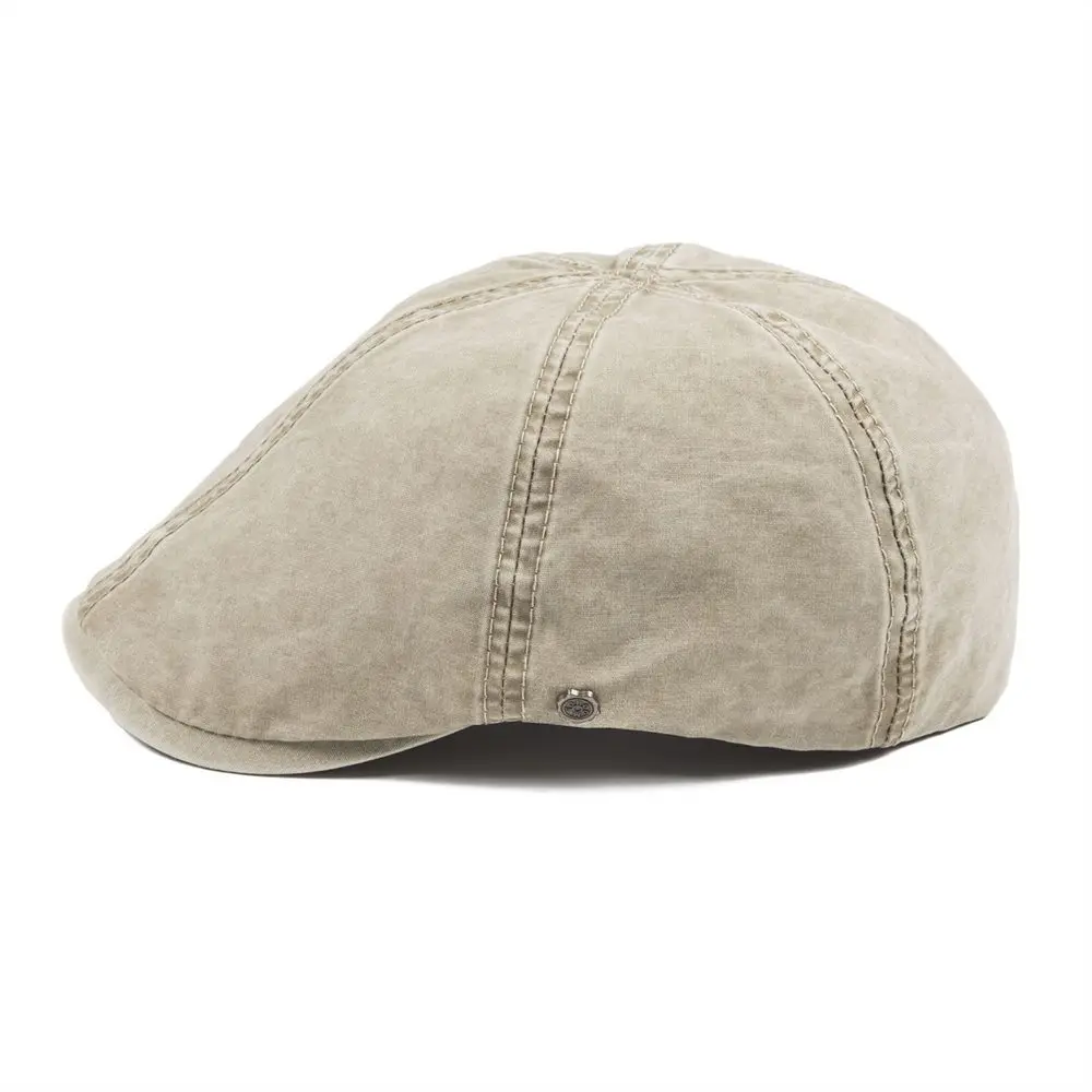 VOBOOM Khaki Washed Cotton Newsboy Cap Men Season Ivy Flat Caps 6 Panel