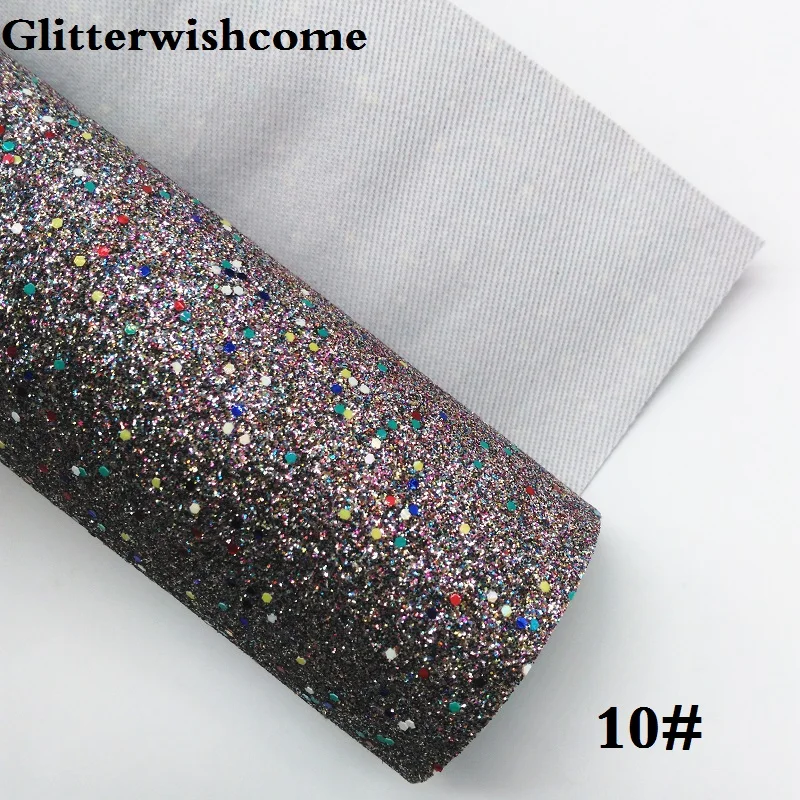 Glitterwishcome 21X29 см A4 размер винил для бантов, плотная блестящая кожа ткань винил для бантов, GM076A подложка имеет клей пятнистый - Цвет: 10