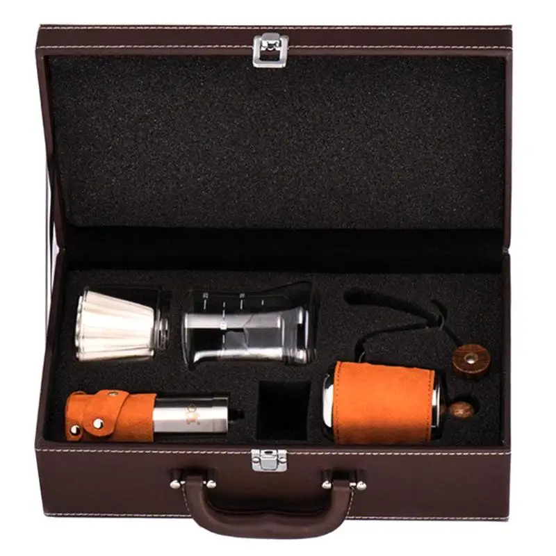 

Mini Manual Hand Coffee Pot Coffee Grinder Set Glass Espresso Latte Cappuccino Mill Bean Coffee Accessories Gift Box