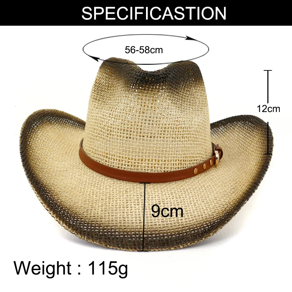 Sun Hat Man Summer Cowbay  Panama Straw Casual Beach Wide Brim Outdoor Cap Accessory (4)