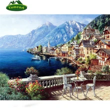 Beauty Life Diamond Mosaic Landscape Seaside Mountain Town Dimensional Embroidery 3D Diy Diamond Painting Nature Scroll Painting