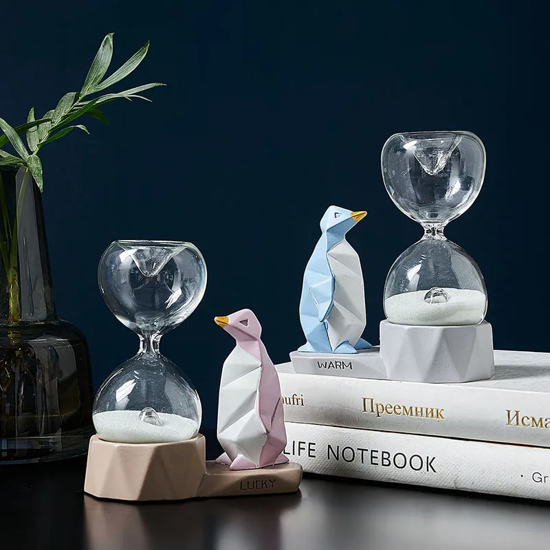 

Resin Penguin Hourglass Timer With Light Home Decoration Accessories Night Light Living Room Bookshelf Children Christmas Gift