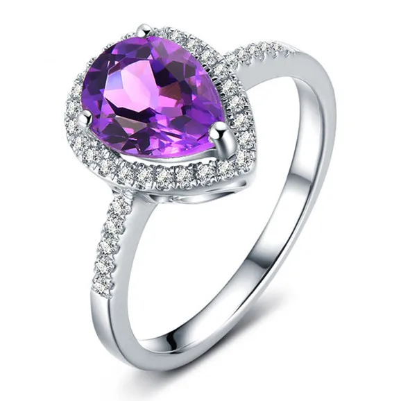 

Natural Amethyst Ring 925 Sterling silver Pear Cut Purple Crystal Woman Fashion Fine Elegant Jewelry Queen Birthstone Gift