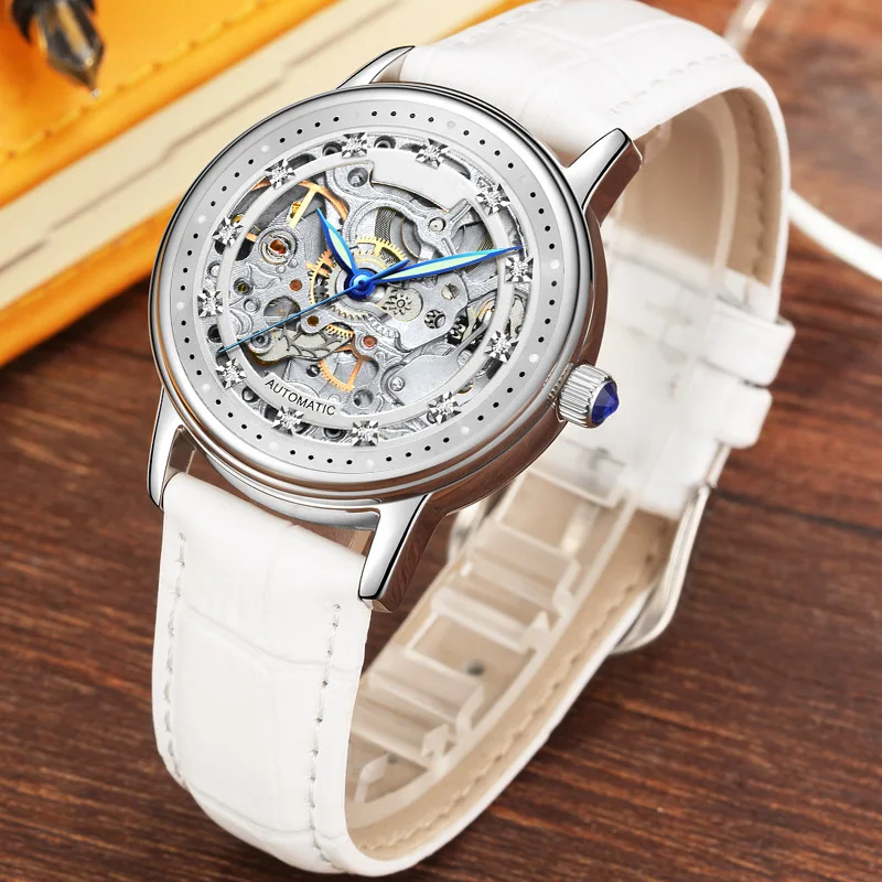 Роскошные модные женские наручные часы из натуральной кожи 30 м водонепроницаемые женские часы с сапфировым стеклом и циферблатом Женские Механические часы