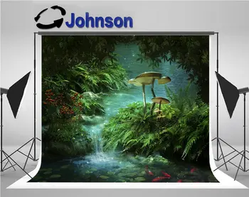 

River Pond Red Fishes Mushroom fairy tale forest photography backgrounds Vinyl cloth Computer print wall backdrop