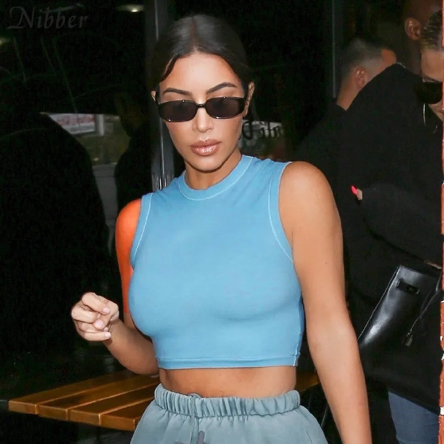 

Nibber summer stretch Slim cotton crop tops womens T-shirt 2019hot High street Casual sleeveless tees ladies Activity wear mujer