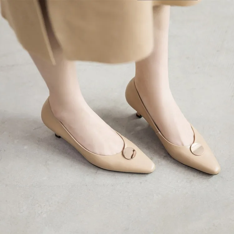 

Big Size 9 10 11 12 ladies high heels women shoes woman pumps Shallow pointed metal buckled low-heeled single shoes