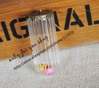 

30sets 50x20mm vertical stripes glass vial pendant glass dome & base & cap DIY glass vial pendant Necklace Pendant