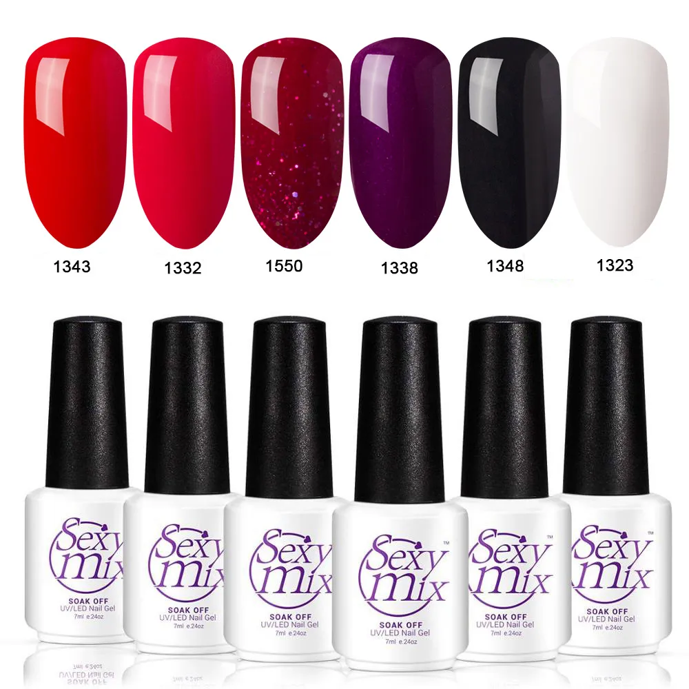 Sexy mix 6Pcs UV Nail Gel Liquid with Gift Box Set Nail Art Design Salon Gel Polish Soak off Manicure Lacquer Gel Varnishes Kits