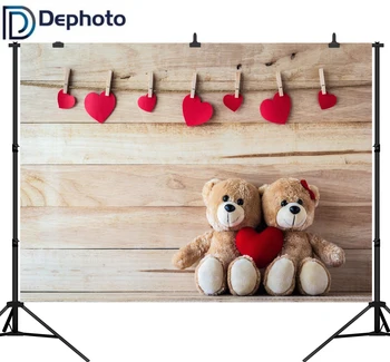 

Dephoto Teddy Bear Toy Heart Clamp Wooden Boards Wall Party Baby Portrait Photo Backgrounds Backdrops Photocall Photo Studio
