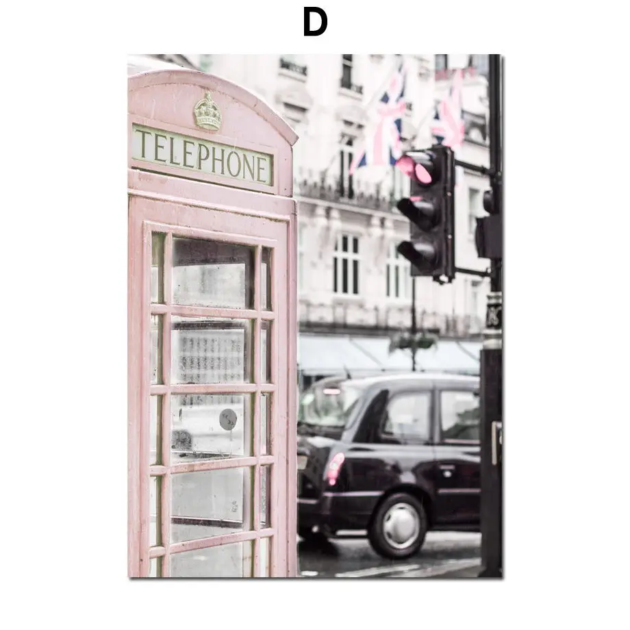 Парижская улица, дорога, автомобиль, настенная живопись на холсте, розовые скандинавские плакаты и принты, пейзаж, настенные картины для декора гостиной - Цвет: D