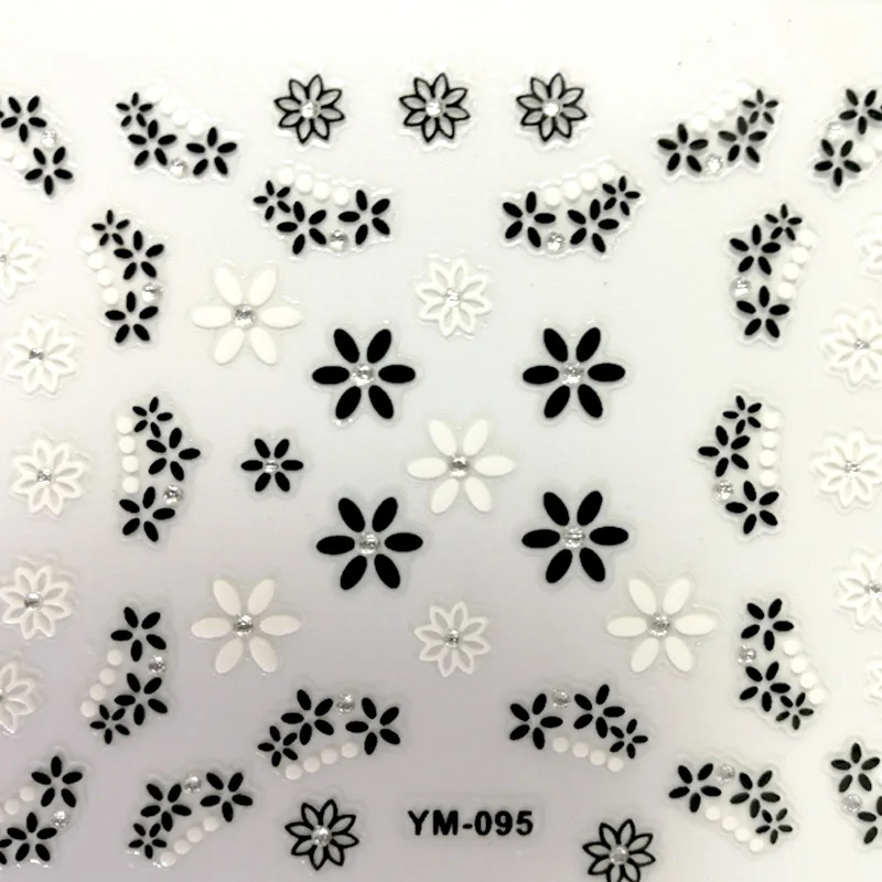 30 шт./лот DIY очаровательные дизайнерские белые/черные цветы 3D наклейки для ногтей s наклейки для украшения ногтей Самоклеящиеся-самоклеящиеся(5,5*6,5 см