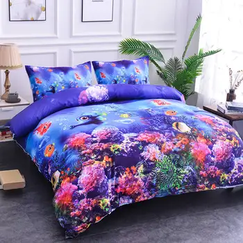 

ZEIMON Cartoon Ocean Series Kids Bedding Set Children's Fish Bed Linings Fish Coral 3D Soft Duvet Cover Set Children Bedspread